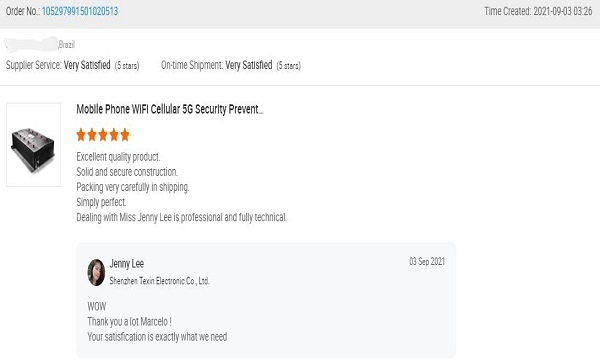 Some Customer Feedback of TeXin Wireless Signal Jammer